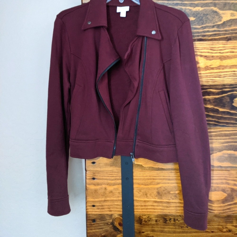 LuLaRoe Presley moto jacket burgundy S